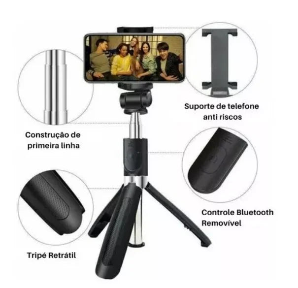 Mini Tripé 360º Bluetooth - SelfieStick™ 3em1  + Brinde Exclusivo