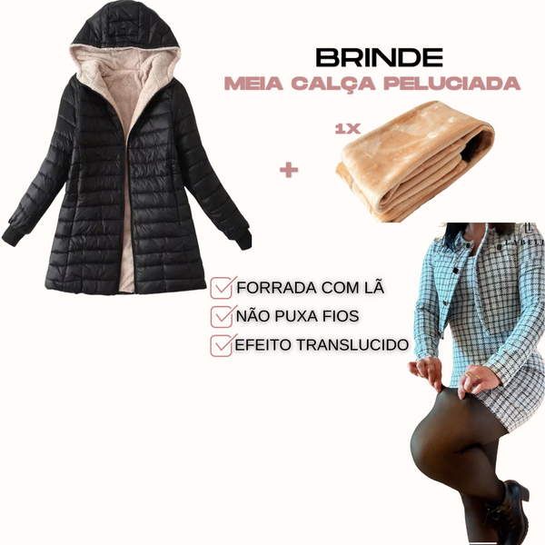 KIT JAQUETA FEMININA PELUCIADA + (MEIA CALÇA DE BRINDE)