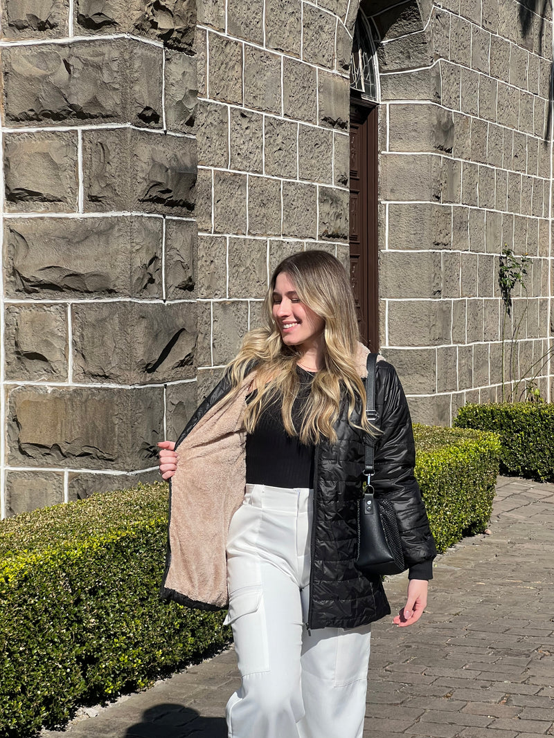 KIT JAQUETA FEMININA PELUCIADA + (MEIA CALÇA DE BRINDE)