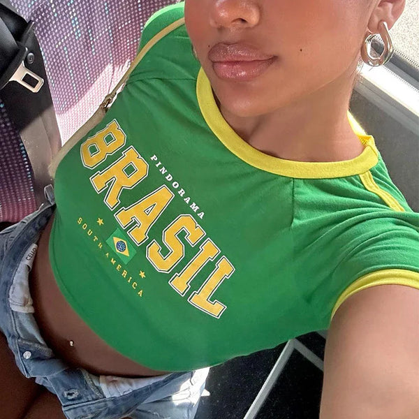 Camiseta feminina com estampa do Brasil retrô + Brinde Exclusivo